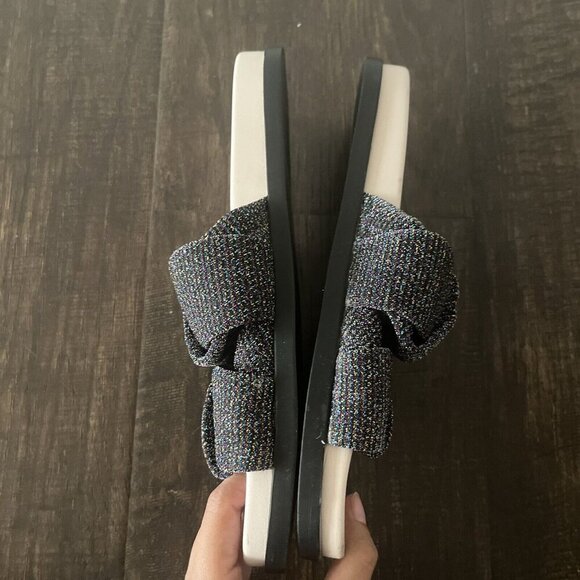 Zara Trafaluc black metallic strap slide sandals comfortable slides casual Sz 37 - Picture 5 of 9